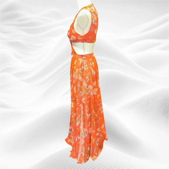 My Beachy Side Butterfly Begonia Cut Out Maxi Dress Romantic Small Orange - Picture 4 of 11